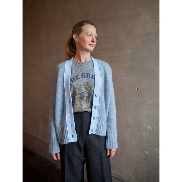 Forte Forte Stretch Brushed Wool Mohair Cardigan in Blue Ciel Sz 1 US S - Picture 1 of 9